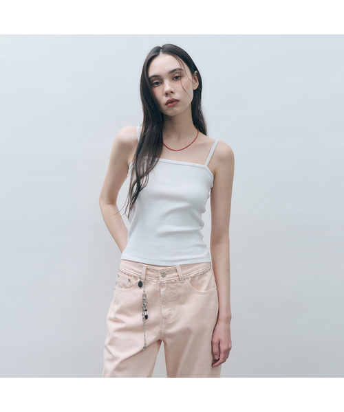 MONGDOL（モンドル）の「[4カラー] リブコットンストリングスリーブレス MDTS057（Tシャツ/カットソー・レディース・ライトグレー/ホワイト/ベージュ/ブラック・MEDIUM/SMALL）」の2枚目の写真