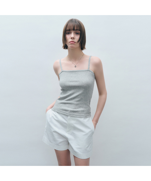 MONGDOL（モンドル）の「[4カラー] リブコットンストリングスリーブレス MDTS057（Tシャツ/カットソー・レディース・ライトグレー/ホワイト/ベージュ/ブラック・MEDIUM/SMALL）」の4枚目の写真