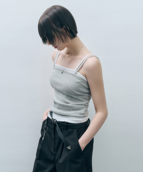 MONGDOL（モンドル）の「[4カラー] リブコットンストリングスリーブレス MDTS057（Tシャツ/カットソー・レディース・ライトグレー/ホワイト/ベージュ/ブラック・MEDIUM/SMALL）」の13枚目の写真