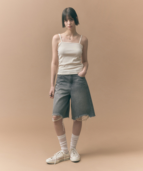MONGDOL（モンドル）の「[4カラー] リブコットンストリングスリーブレス MDTS057（Tシャツ/カットソー・レディース・ライトグレー/ホワイト/ベージュ/ブラック・MEDIUM/SMALL）」の8枚目の写真