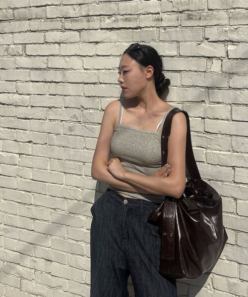 MONGDOL（モンドル）の「[4カラー] リブコットンストリングスリーブレス MDTS057（Tシャツ/カットソー・レディース・ライトグレー/ホワイト/ベージュ/ブラック・MEDIUM/SMALL）」の12枚目の写真