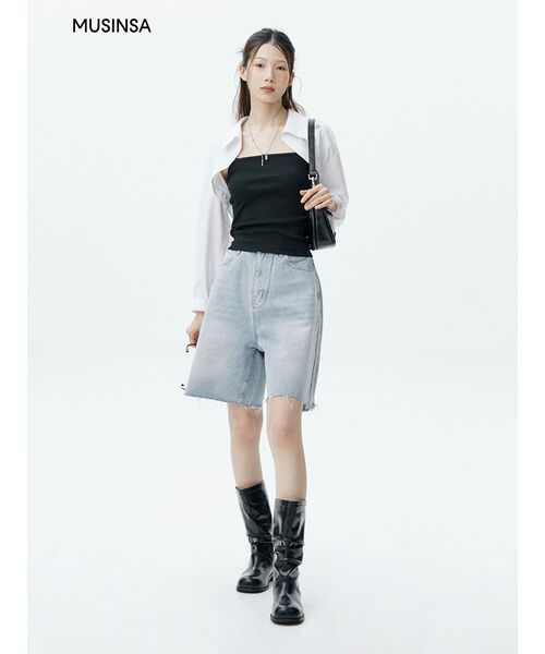 MONGDOL（モンドル）の「[4カラー] リブコットンストリングスリーブレス MDTS057（Tシャツ/カットソー・レディース・ライトグレー/ホワイト/ベージュ/ブラック・MEDIUM/SMALL）」の6枚目の写真