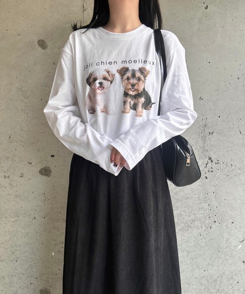 etta(エタ)の「DOGプリントロンT/長袖Tシャツ(Tシャツ/カットソー・レディース・ホワイト・MEDIUM/SMALL/LARGE)」の2枚目の写真