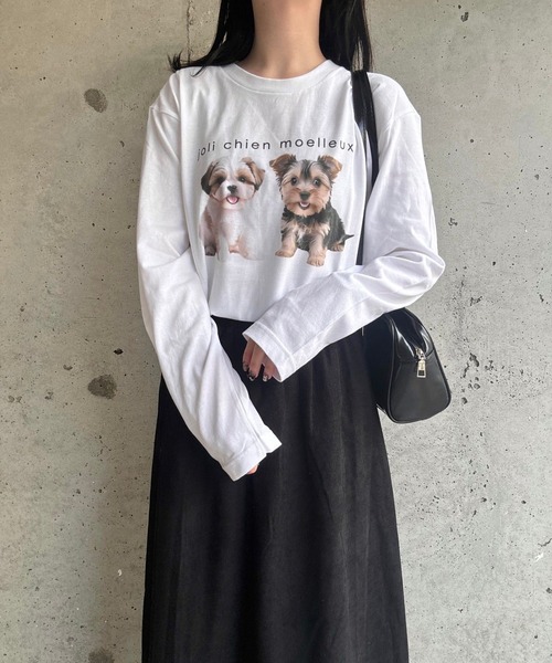 etta(エタ)の「DOGプリントロンT/長袖Tシャツ(Tシャツ/カットソー・レディース・ホワイト・MEDIUM/SMALL/LARGE)」の3枚目の写真