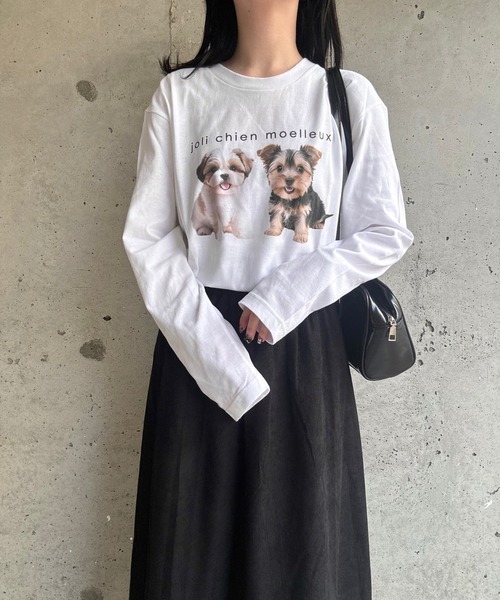 etta(エタ)の「DOGプリントロンT/長袖Tシャツ(Tシャツ/カットソー・レディース・ホワイト・MEDIUM/SMALL/LARGE)」の4枚目の写真