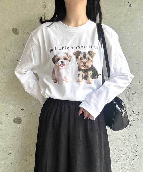 etta(エタ)の「DOGプリントロンT/長袖Tシャツ(Tシャツ/カットソー・レディース・ホワイト・MEDIUM/SMALL/LARGE)」の5枚目の写真