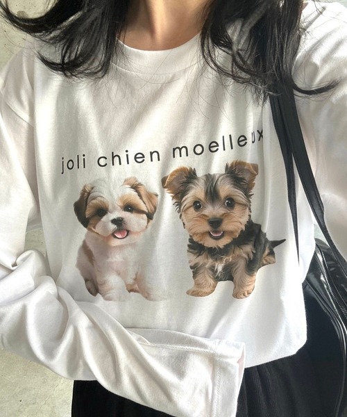 etta(エタ)の「DOGプリントロンT/長袖Tシャツ(Tシャツ/カットソー・レディース・ホワイト・MEDIUM/SMALL/LARGE)」の10枚目の写真