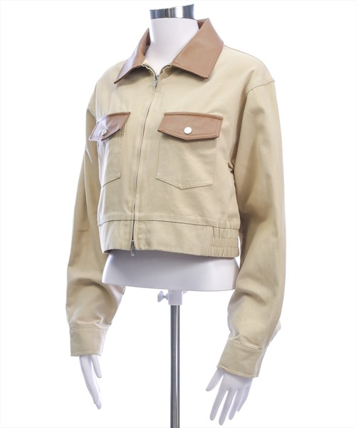 clear（クリア）の「レザー切替キャンバスジャケット［大人 カジュアル ］（その他アウター・レディース・ベージュ/アイボリー・F）」の7枚目の写真