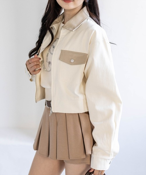 clear（クリア）の「レザー切替キャンバスジャケット［大人 カジュアル ］（その他アウター・レディース・ベージュ/アイボリー・F）」の3枚目の写真