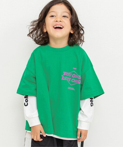 BREEZE（ブリーズ）の「2Pセット レイヤードTシャツ_ジュニア対応（Tシャツ/カットソー・キッズ・グリーン/レッド/ブラウン/ネイビー/オフホワイト/グレー・150/110/90/130/120/140/100）」の4枚目の写真