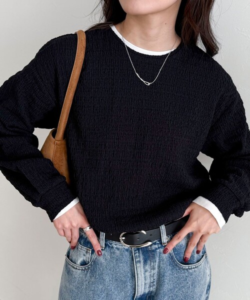 fredy emue(フレディエミュ)の「ラウンドヘムカットブラウス(Tシャツ/カットソー・レディース・オフホワイト/ブラック/ベビーピンク・38)」の20枚目の写真
