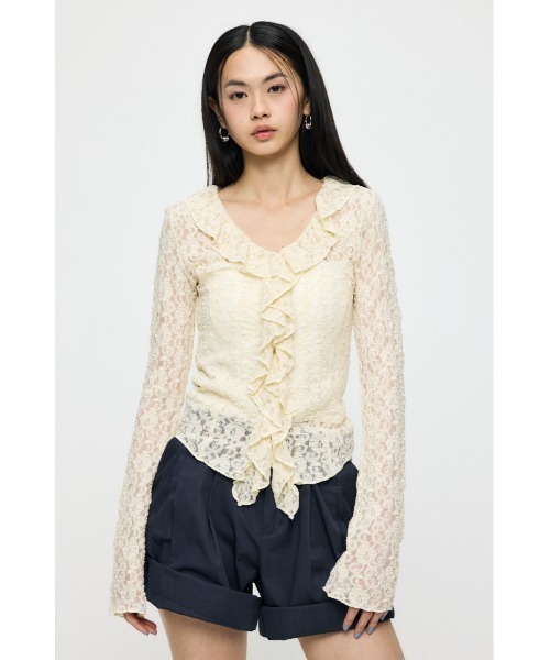 MOUSSY(マウジー)の「【26年SS新作】LACE RUFFLE トップス(シャツ/ブラウス・レディース・オフホワイト/ライトイエロー/ブルー/ブラック・FREE)」の8枚目の写真