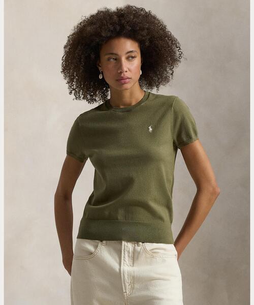 極美品 ポロラルフローレン コットン半袖ニット カーキグリーン XXL 現行タグ POLO RALPH LAUREN｜ポロ ラルフ ローレンのニット/セーター（グリーン
