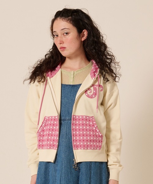 TINA：JOJUN（ティーナジョジュン）の「フロントジップ スタープリント パーカー TINA：JOJUN（パーカー・レディース・アイボリー/ネイビー・M）」の3枚目の写真