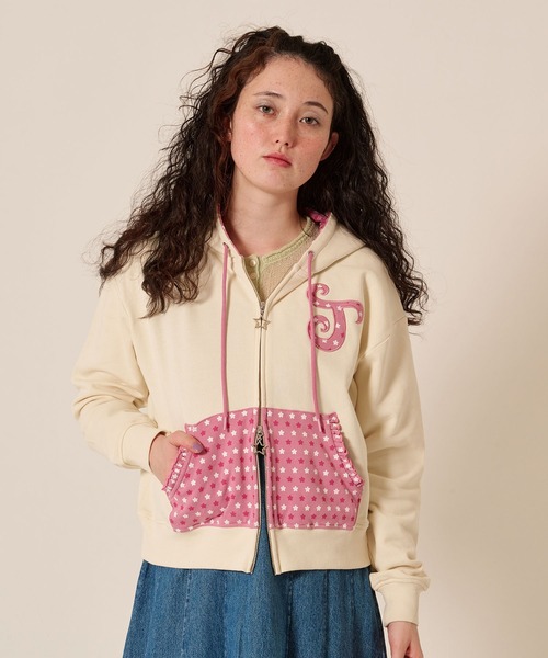 TINA：JOJUN（ティーナジョジュン）の「フロントジップ スタープリント パーカー TINA：JOJUN（パーカー・レディース・アイボリー/ネイビー・M）」の4枚目の写真