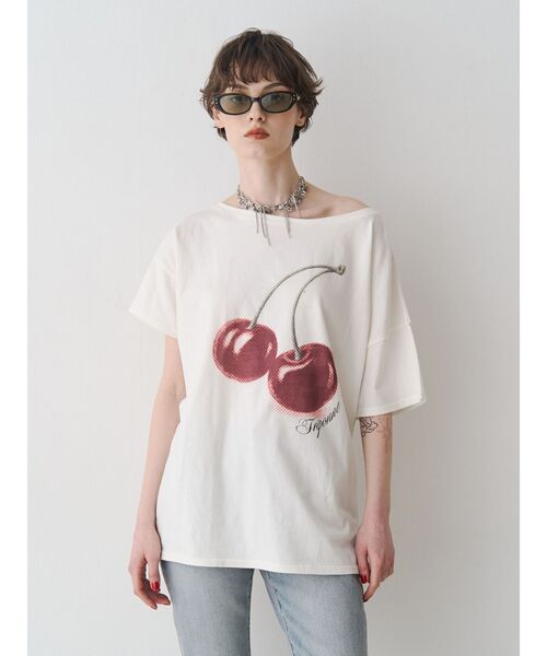 jouetie(ジュエティ)の「チェリーワンショルルーズTシャツ(Tシャツ/カットソー・レディース・ブラック/レッド/オフホワイト・MEDIUM)」の12枚目の写真