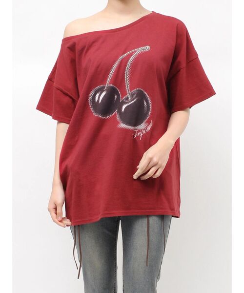 jouetie(ジュエティ)の「チェリーワンショルルーズTシャツ(Tシャツ/カットソー・レディース・ブラック/レッド/オフホワイト・MEDIUM)」の20枚目の写真