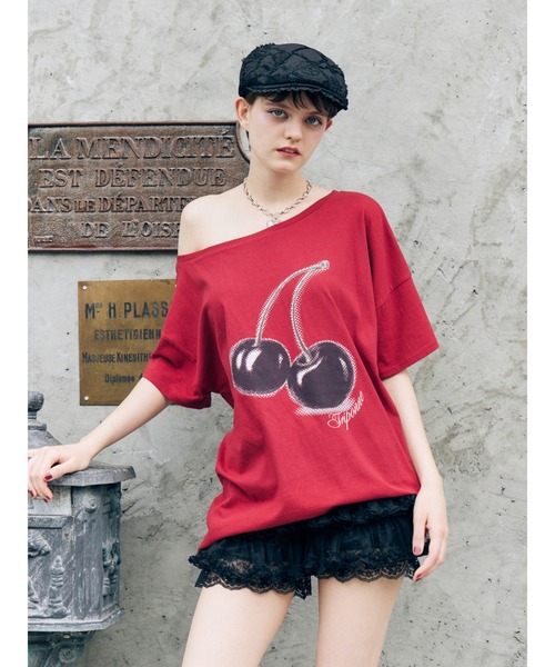 jouetie(ジュエティ)の「チェリーワンショルルーズTシャツ(Tシャツ/カットソー・レディース・ブラック/レッド/オフホワイト・MEDIUM)」の10枚目の写真