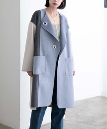 Eimee Law 青緑色 ノーカラーコート Eimee Lawのノーカラーコートを使った人気ファッション Eimee Law 青