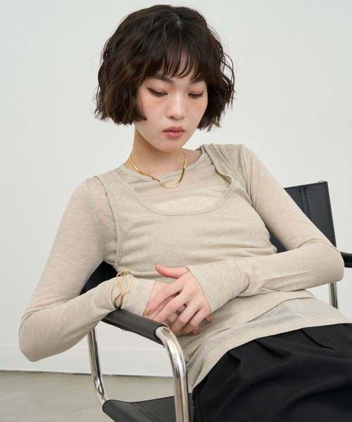 NUJOH(ヌゾ)の「Sheer Layered Tee Set / シアーレイヤードTセット(アンサンブル・レディース・ブラック/ブルー/チャコールグレー/ライトベージュ/ライトグレー/グリーン/ホワイト/ピンク・FREE)」の6枚目の写真