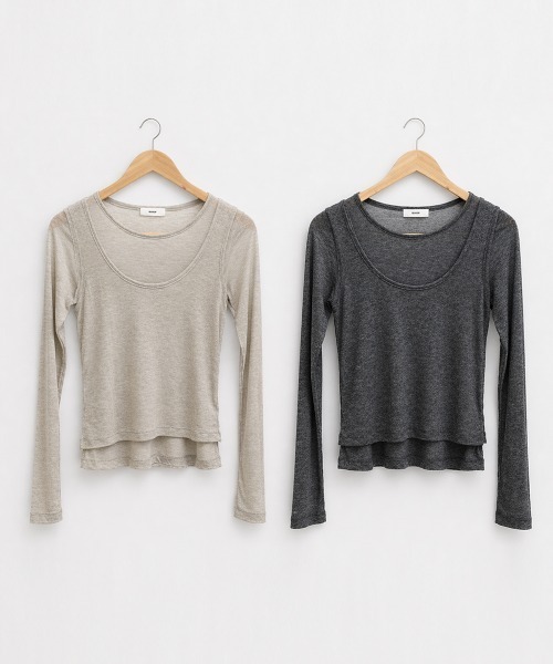 NUJOH(ヌゾ)の「Sheer Layered Tee Set / シアーレイヤードTセット(アンサンブル・レディース・ブラック/ブルー/チャコールグレー/ライトベージュ/ライトグレー/グリーン/ホワイト/ピンク・FREE)」の22枚目の写真