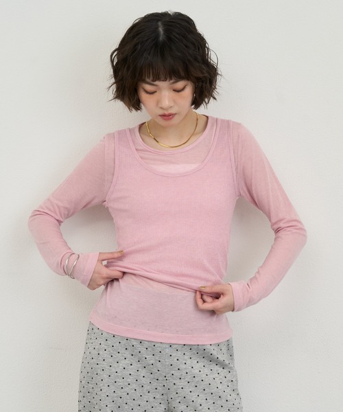 NUJOH(ヌゾ)の「Sheer Layered Tee Set / シアーレイヤードTセット(アンサンブル・レディース・ブラック/ブルー/チャコールグレー/ライトベージュ/ライトグレー/グリーン/ホワイト/ピンク・FREE)」の15枚目の写真