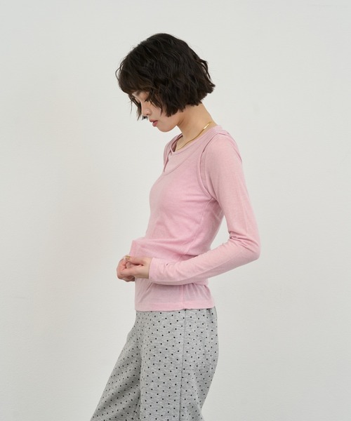 NUJOH(ヌゾ)の「Sheer Layered Tee Set / シアーレイヤードTセット(アンサンブル・レディース・ブラック/ブルー/チャコールグレー/ライトベージュ/ライトグレー/グリーン/ホワイト/ピンク・FREE)」の16枚目の写真