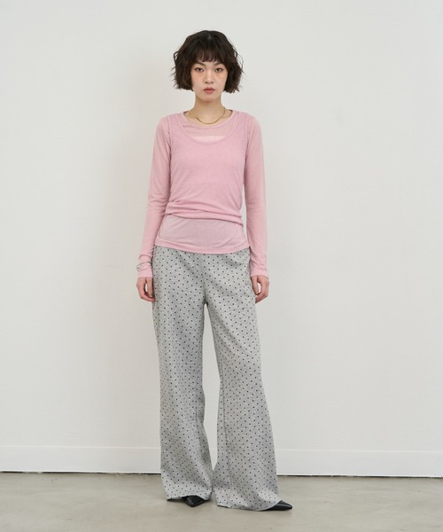 NUJOH(ヌゾ)の「Sheer Layered Tee Set / シアーレイヤードTセット(アンサンブル・レディース・ブラック/ブルー/チャコールグレー/ライトベージュ/ライトグレー/グリーン/ホワイト/ピンク・FREE)」の17枚目の写真
