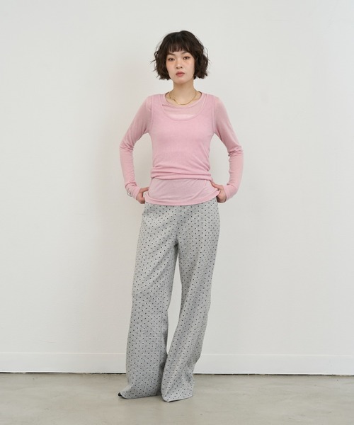 NUJOH(ヌゾ)の「Sheer Layered Tee Set / シアーレイヤードTセット(アンサンブル・レディース・ブラック/ブルー/チャコールグレー/ライトベージュ/ライトグレー/グリーン/ホワイト/ピンク・FREE)」の18枚目の写真
