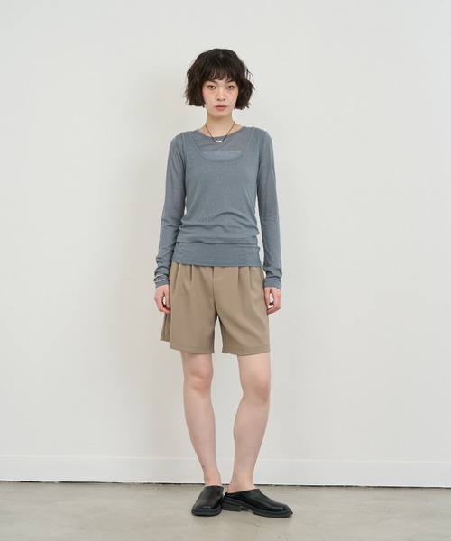 NUJOH(ヌゾ)の「Sheer Layered Tee Set / シアーレイヤードTセット(アンサンブル・レディース・ブラック/ブルー/チャコールグレー/ライトベージュ/ライトグレー/グリーン/ホワイト/ピンク・FREE)」の12枚目の写真