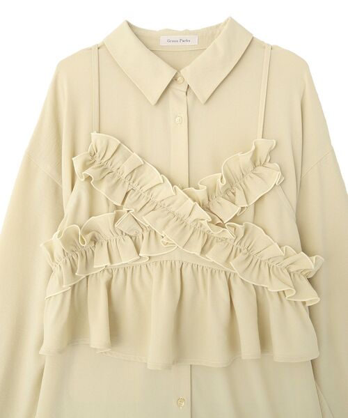 Green　Parks（グリーンパークス）の「SET2点フリルビスチェ＋シャツワンピース（シャツワンピース・レディース・ライトカーキ/ブラック/グレー・FREE）」の8枚目の写真