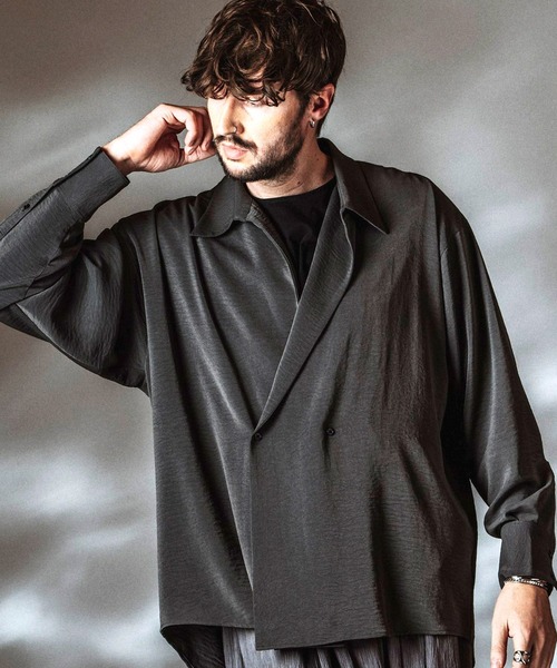 NO ID.(ノーアイディ)の「【NO ID.】Double Breasted Drape Over Shirt / ダブルブレストドレープオーバーシャツ(シャツ/ブラウス・メンズ・ホワイト/ブラック/グレー・ONE SIZE)」の3枚目の写真