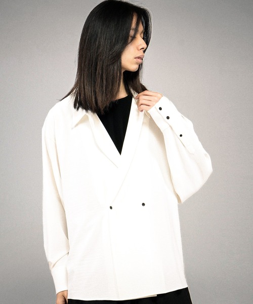NO ID.(ノーアイディ)の「【NO ID.】Double Breasted Drape Over Shirt / ダブルブレストドレープオーバーシャツ(シャツ/ブラウス・メンズ・ホワイト/ブラック/グレー・ONE SIZE)」の15枚目の写真