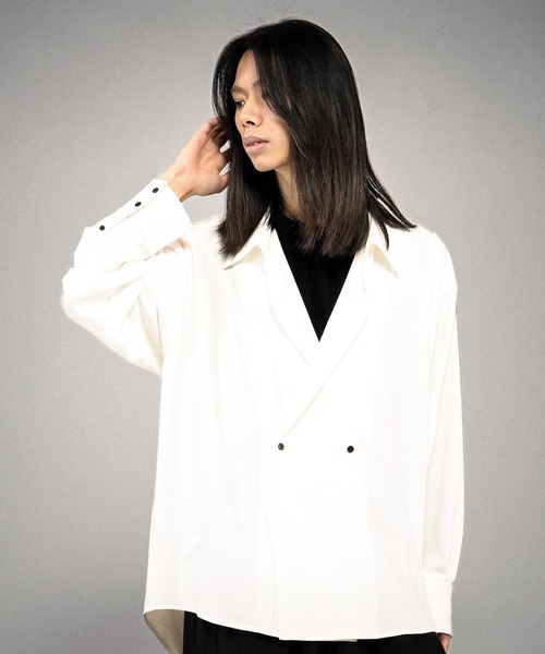 NO ID.(ノーアイディ)の「【NO ID.】Double Breasted Drape Over Shirt / ダブルブレストドレープオーバーシャツ(シャツ/ブラウス・メンズ・ホワイト/ブラック/グレー・ONE SIZE)」の16枚目の写真