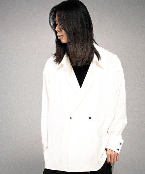 NO ID.(ノーアイディ)の「【NO ID.】Double Breasted Drape Over Shirt / ダブルブレストドレープオーバーシャツ(シャツ/ブラウス・メンズ・ホワイト/ブラック/グレー・ONE SIZE)」の17枚目の写真