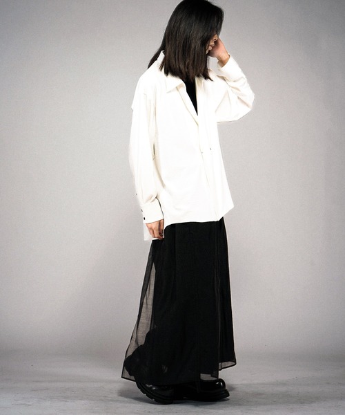 NO ID.(ノーアイディ)の「【NO ID.】Double Breasted Drape Over Shirt / ダブルブレストドレープオーバーシャツ(シャツ/ブラウス・メンズ・ホワイト/ブラック/グレー・ONE SIZE)」の20枚目の写真