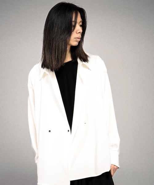 NO ID.(ノーアイディ)の「【NO ID.】Double Breasted Drape Over Shirt / ダブルブレストドレープオーバーシャツ(シャツ/ブラウス・メンズ・ホワイト/ブラック/グレー・ONE SIZE)」の21枚目の写真