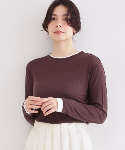 OPAQUE.CLIP(オペークドットクリップ)の「配色レイヤードロングスリーブTシャツ【洗える】(Tシャツ/カットソー・レディース・グレー系4/ブラウン系その他5/チャコール・00)」の3枚目の写真