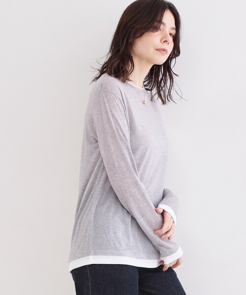 OPAQUE.CLIP(オペークドットクリップ)の「配色レイヤードロングスリーブTシャツ【洗える】(Tシャツ/カットソー・レディース・グレー系4/ブラウン系その他5/チャコール・00)」の7枚目の写真