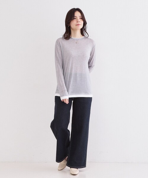 OPAQUE.CLIP(オペークドットクリップ)の「配色レイヤードロングスリーブTシャツ【洗える】(Tシャツ/カットソー・レディース・グレー系4/ブラウン系その他5/チャコール・00)」の8枚目の写真