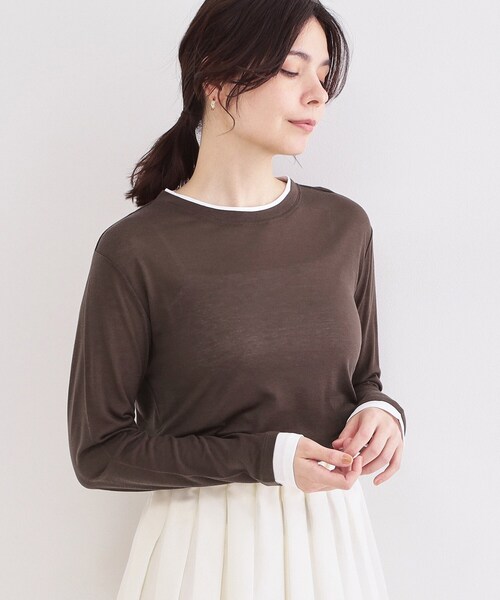 OPAQUE.CLIP(オペークドットクリップ)の「配色レイヤードロングスリーブTシャツ【洗える】(Tシャツ/カットソー・レディース・グレー系4/ブラウン系その他5/チャコール・00)」の11枚目の写真