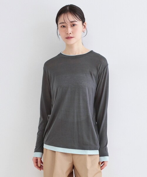 OPAQUE.CLIP(オペークドットクリップ)の「配色レイヤードロングスリーブTシャツ【洗える】(Tシャツ/カットソー・レディース・グレー系4/ブラウン系その他5/チャコール・00)」の19枚目の写真