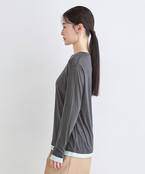 OPAQUE.CLIP(オペークドットクリップ)の「配色レイヤードロングスリーブTシャツ【洗える】(Tシャツ/カットソー・レディース・グレー系4/ブラウン系その他5/チャコール・00)」の20枚目の写真