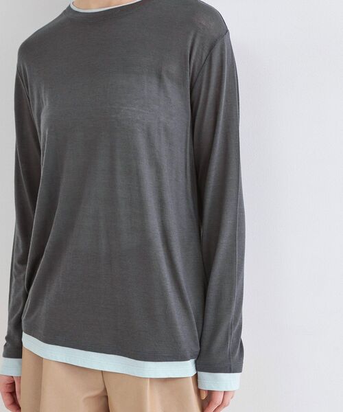 OPAQUE.CLIP(オペークドットクリップ)の「配色レイヤードロングスリーブTシャツ【洗える】(Tシャツ/カットソー・レディース・グレー系4/ブラウン系その他5/チャコール・00)」の5枚目の写真