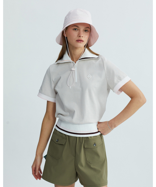 MONDAYFLOW（マンデーフロー）の「ワイドカラージップアップトップス_ライトベージュ（ポロシャツ・レディース・その他・X-SMALL/SMALL/MEDIUM/LARGE）」の4枚目の写真