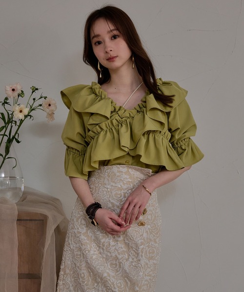 mideal(マイディール)の「2way frill blouse / 2wayフリルブラウス(シャツ/ブラウス・レディース・ライトグリーン/ホワイト/ブラック・FREE)」の3枚目の写真