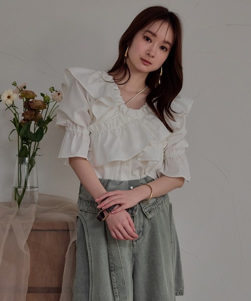 mideal(マイディール)の「2way frill blouse / 2wayフリルブラウス(シャツ/ブラウス・レディース・ライトグリーン/ホワイト/ブラック・FREE)」の11枚目の写真