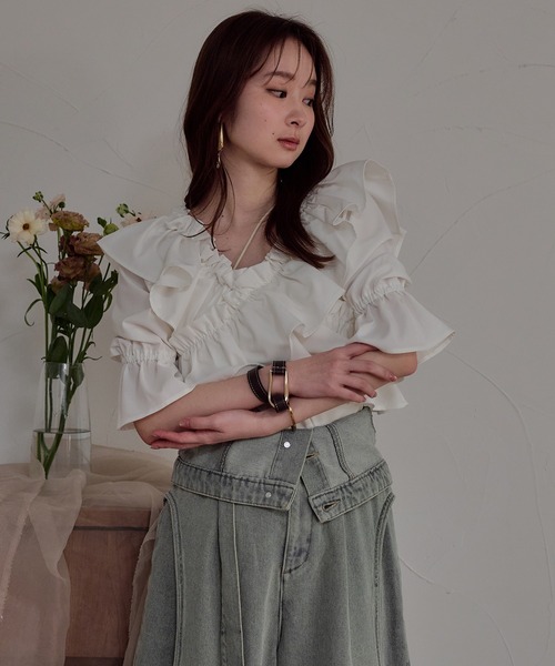 mideal(マイディール)の「2way frill blouse / 2wayフリルブラウス(シャツ/ブラウス・レディース・ライトグリーン/ホワイト/ブラック・FREE)」の12枚目の写真