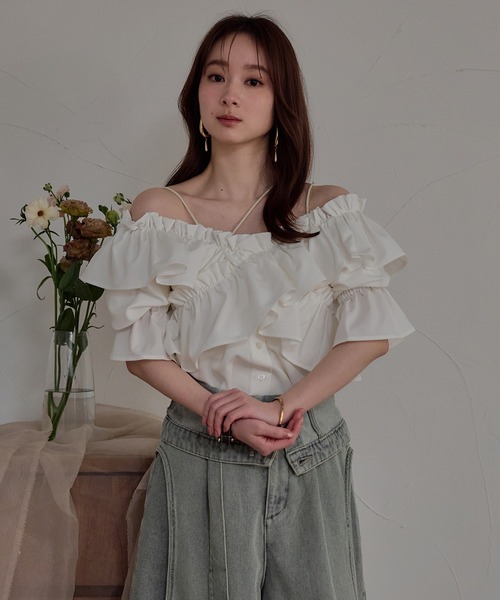 mideal(マイディール)の「2way frill blouse / 2wayフリルブラウス(シャツ/ブラウス・レディース・ライトグリーン/ホワイト/ブラック・FREE)」の16枚目の写真