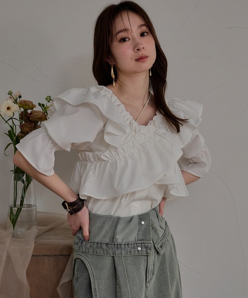 mideal(マイディール)の「2way frill blouse / 2wayフリルブラウス(シャツ/ブラウス・レディース・ライトグリーン/ホワイト/ブラック・FREE)」の10枚目の写真